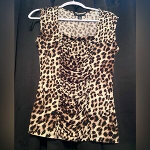 Style & co. Small cheetah print tummy slimming blouse brown & tan. Small